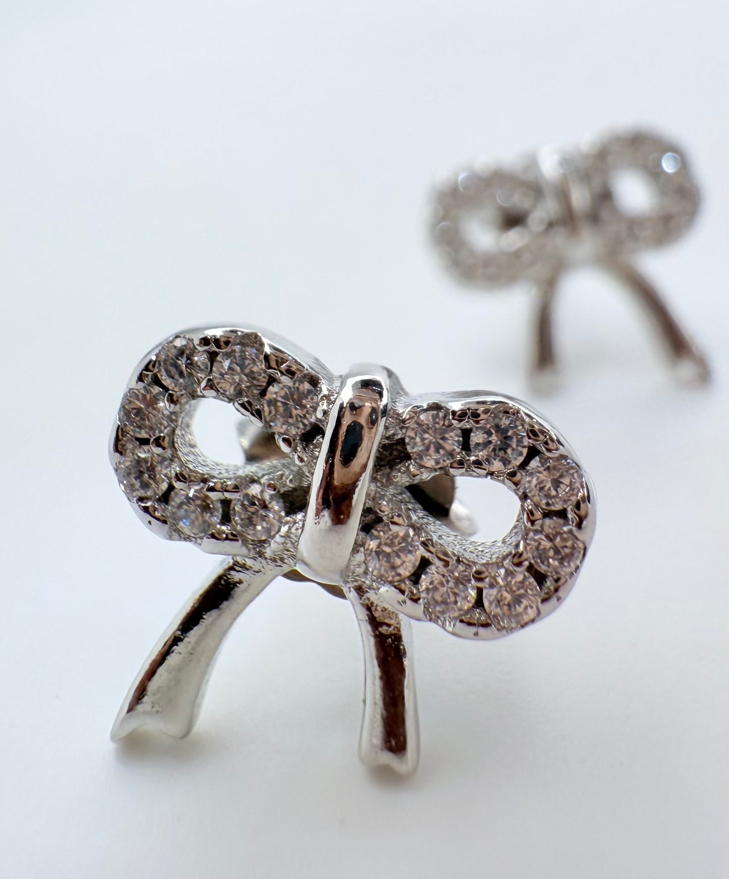 92.5% Sterling Silver Bow Stud Earrings