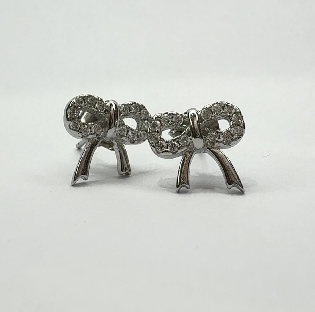 92.5% Sterling Silver Bow Stud Earrings