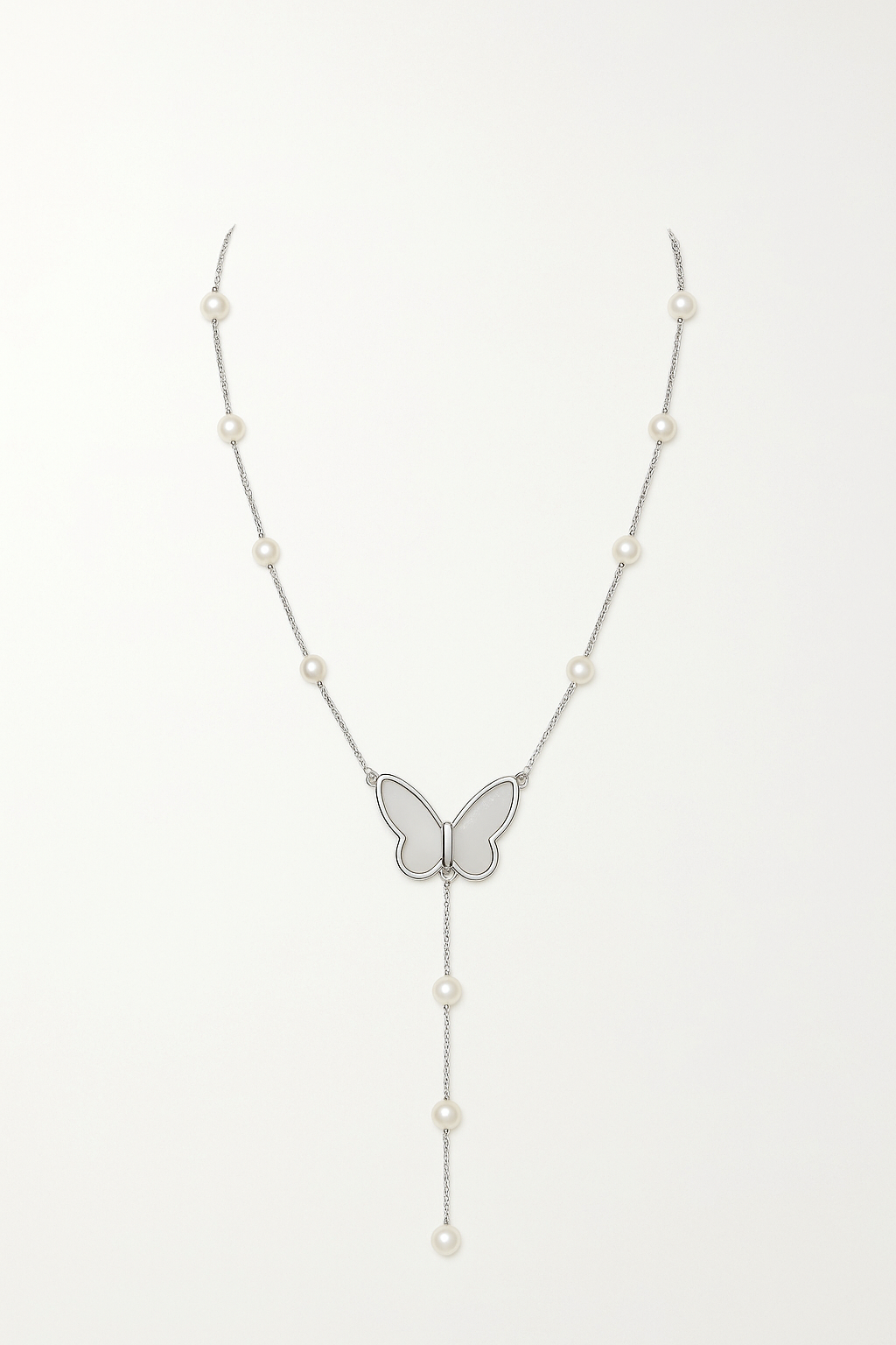 Simple Butterfly Pearl Drop Necklace 92.5% Sterling Silver