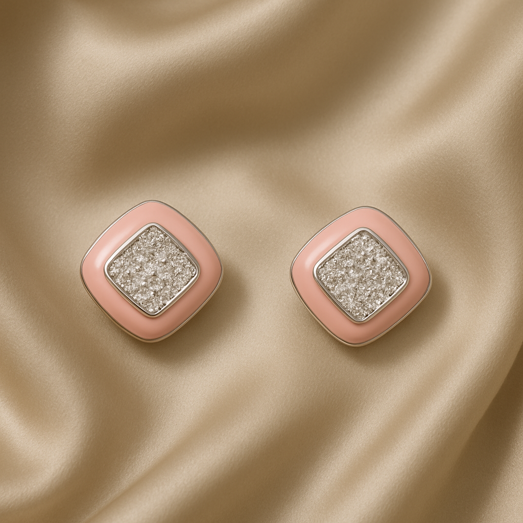 Pink Sparkle 925 Sterling Silver Stud Earrings