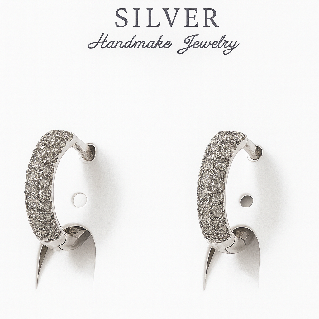 Sterling 92.5% Silver Pave Hoop Earrings