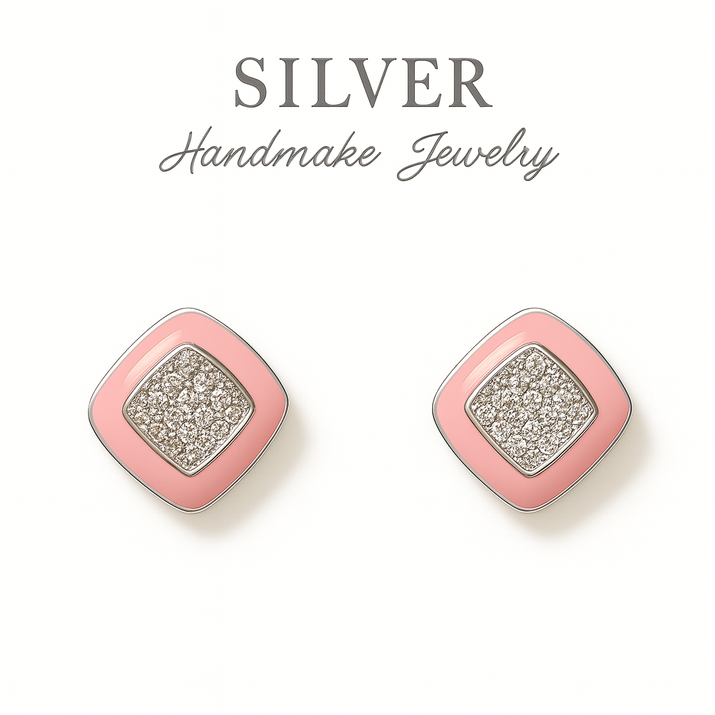 Pink Sparkle 925 Sterling Silver Stud Earrings