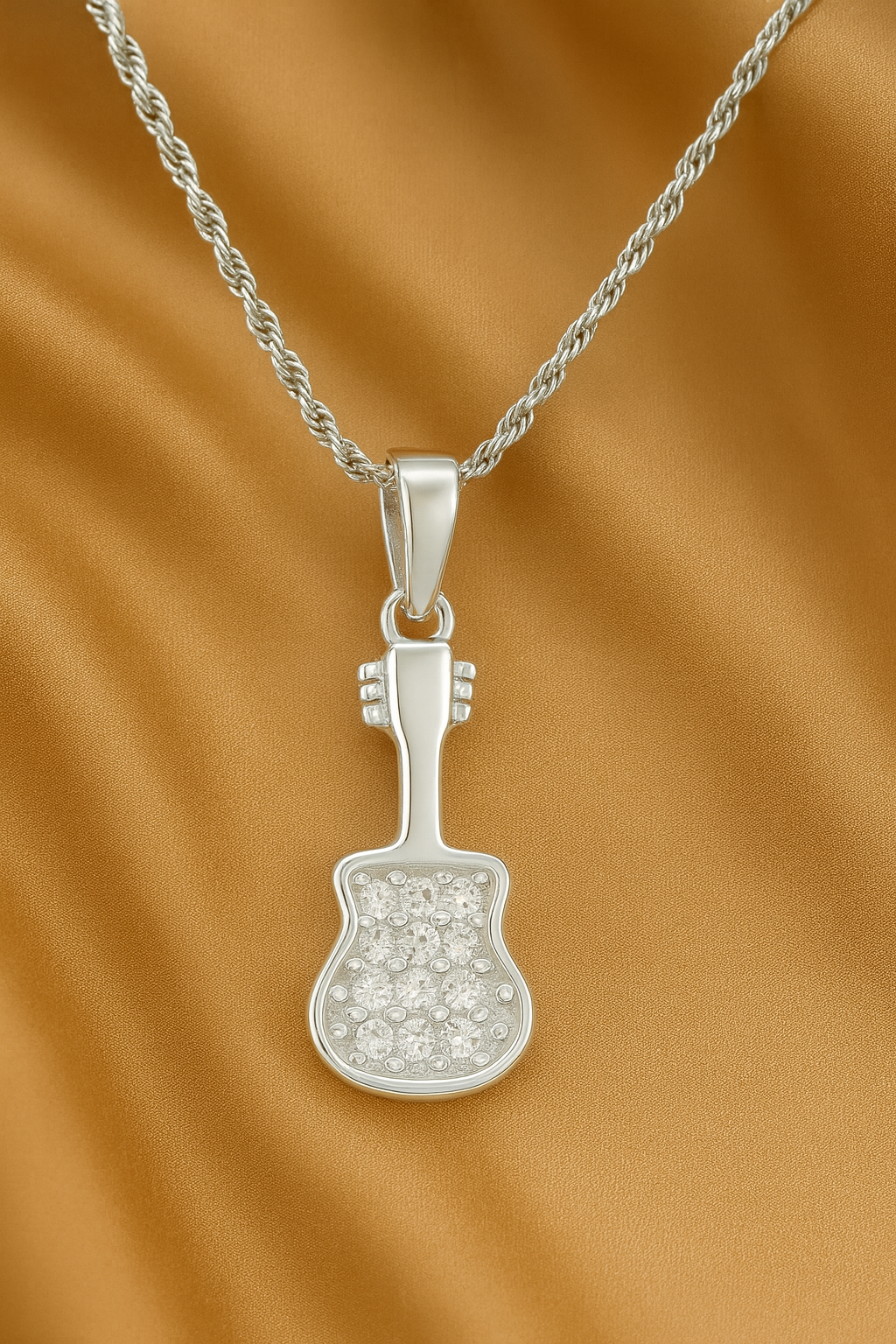 Melody Strings 925 Sterling Silver Guitar Pendant
