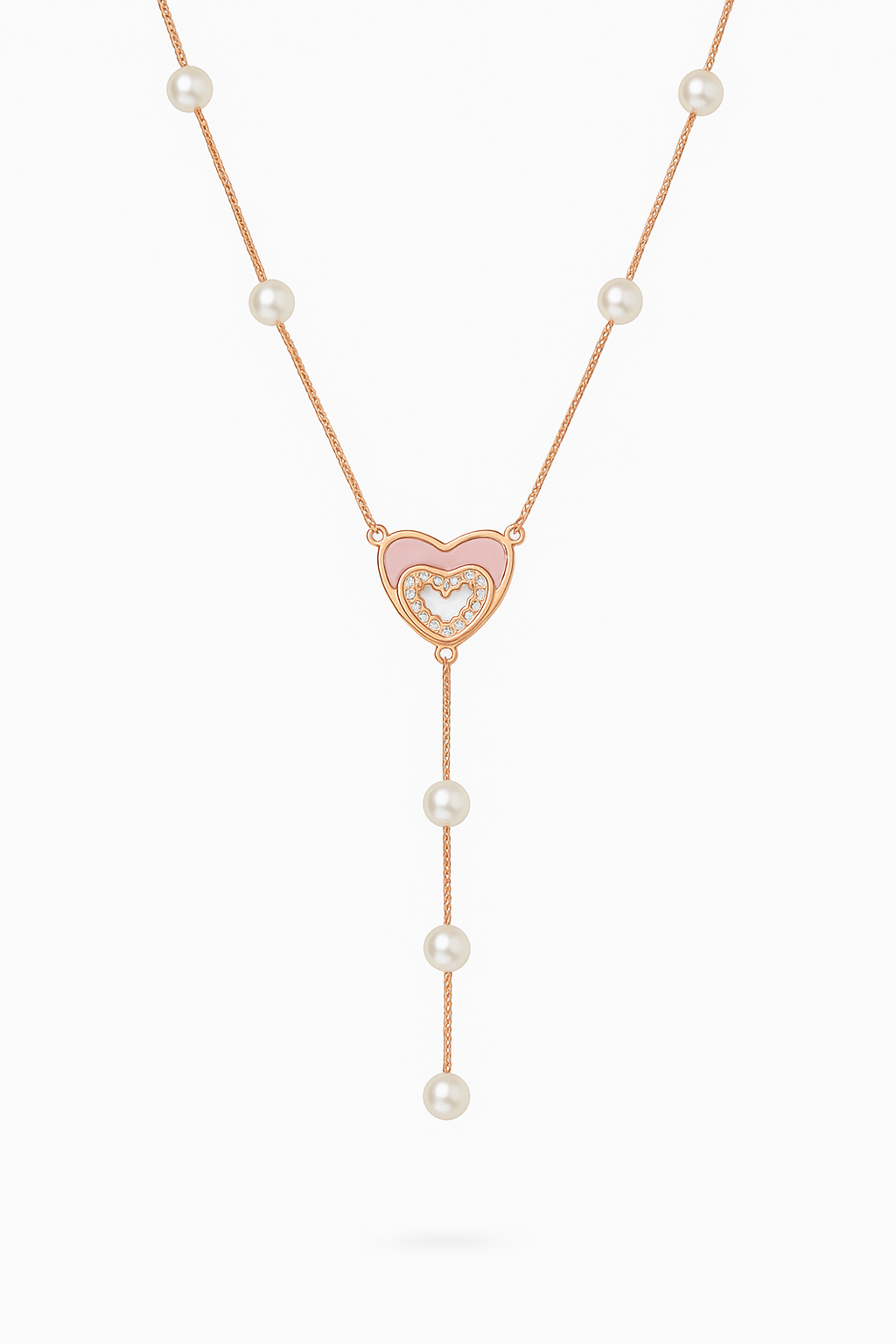 Double Heart Rose Gold color Sterling 92.5% Silver Necklace