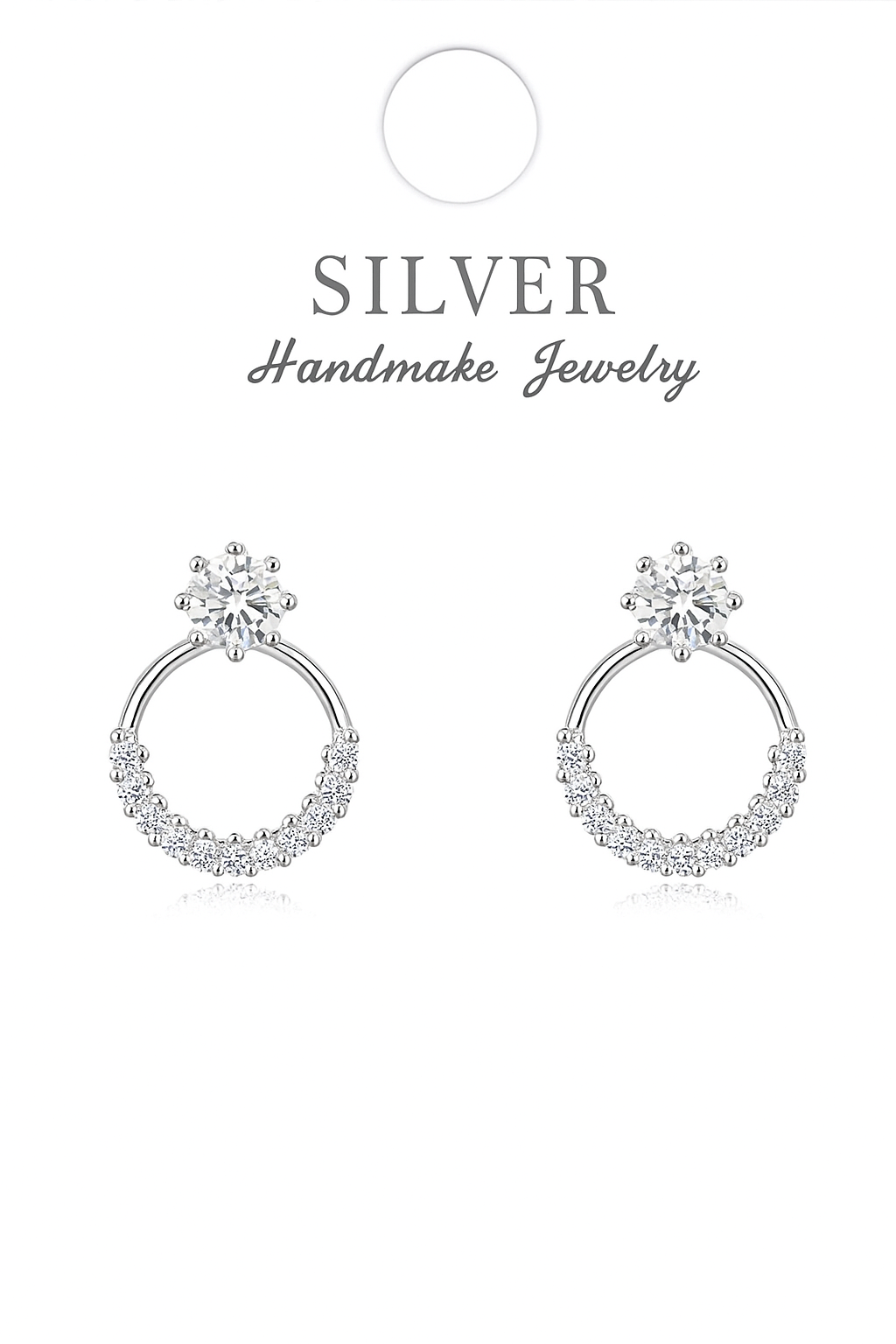 Crystal Halo 92.5% Sterling Silver Hoop Stud Earrings