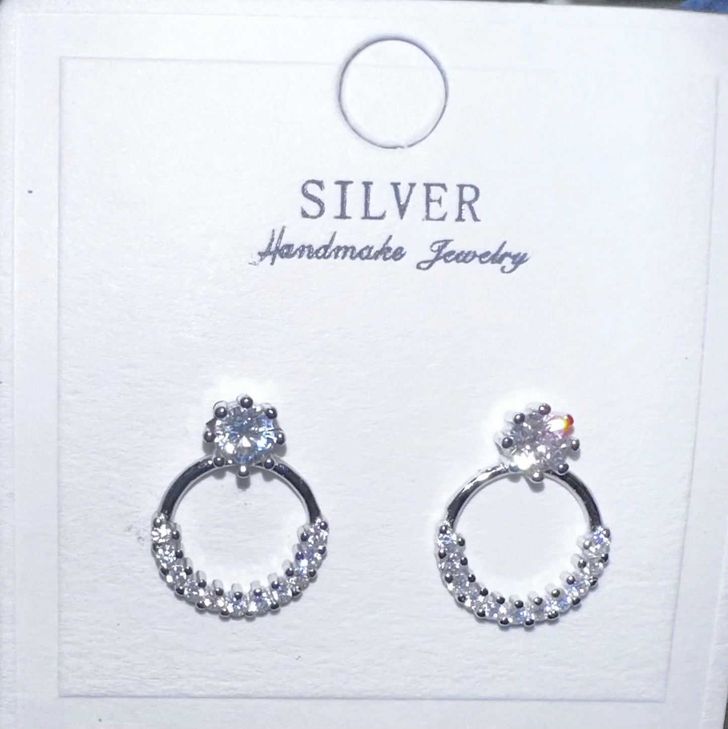 Crystal Halo 92.5% Sterling Silver Hoop Stud Earrings