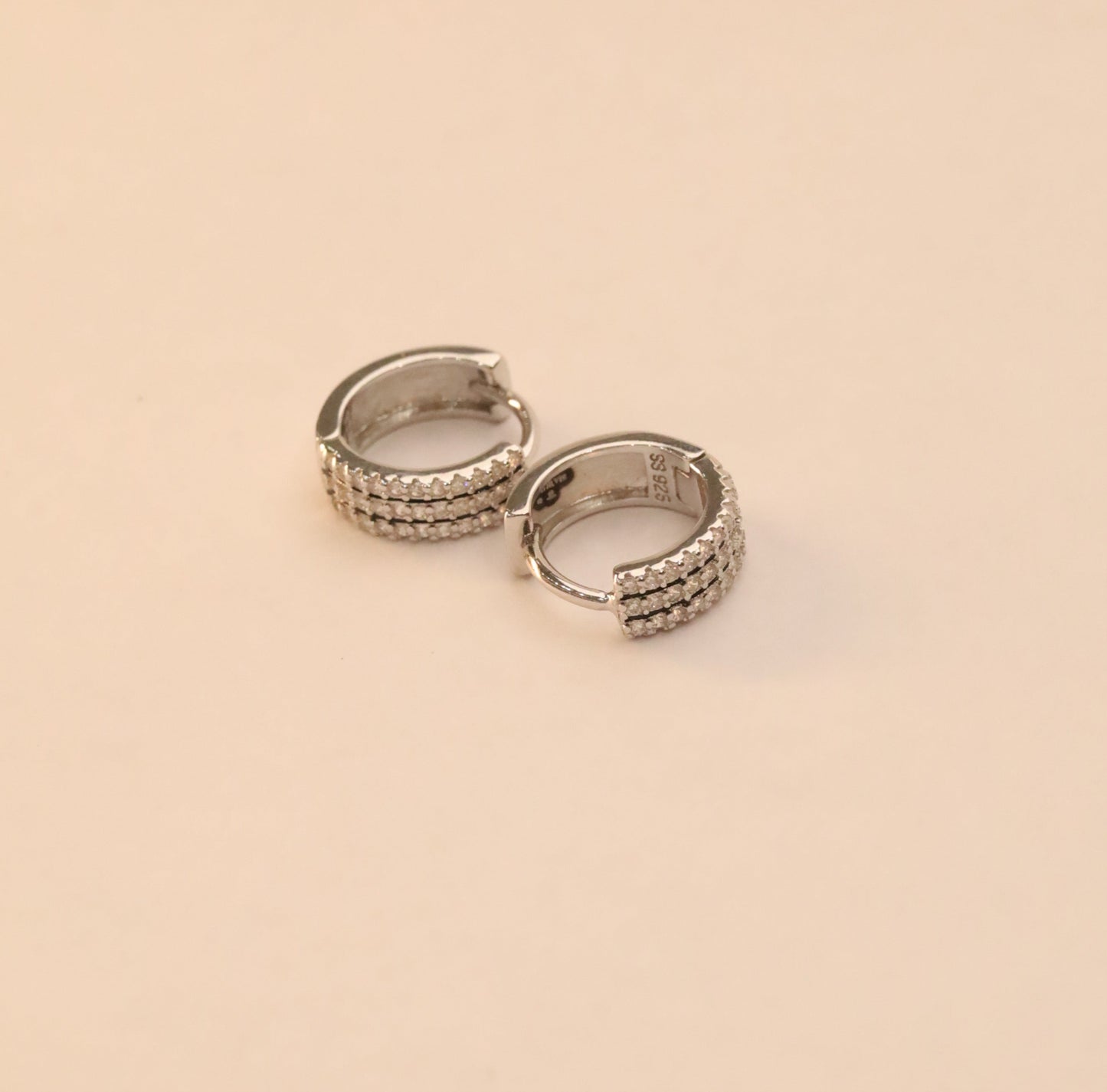Triple Row Sterling 92.5% Silver Hoop Earrings