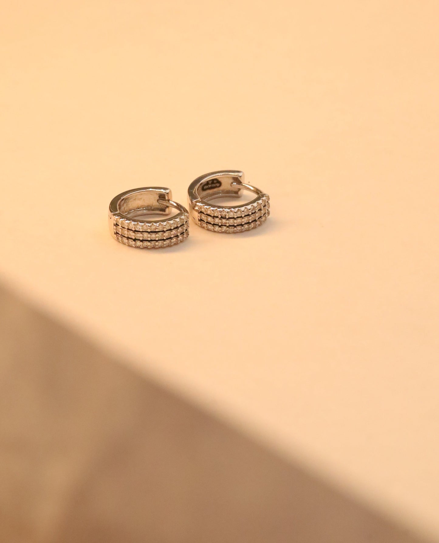 Triple Row Sterling 92.5% Silver Hoop Earrings