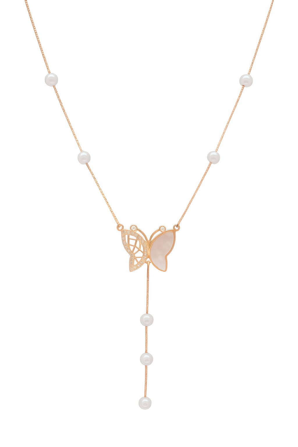 92.5% Sterling Silver Rose Gold Color Butterfly Neckless