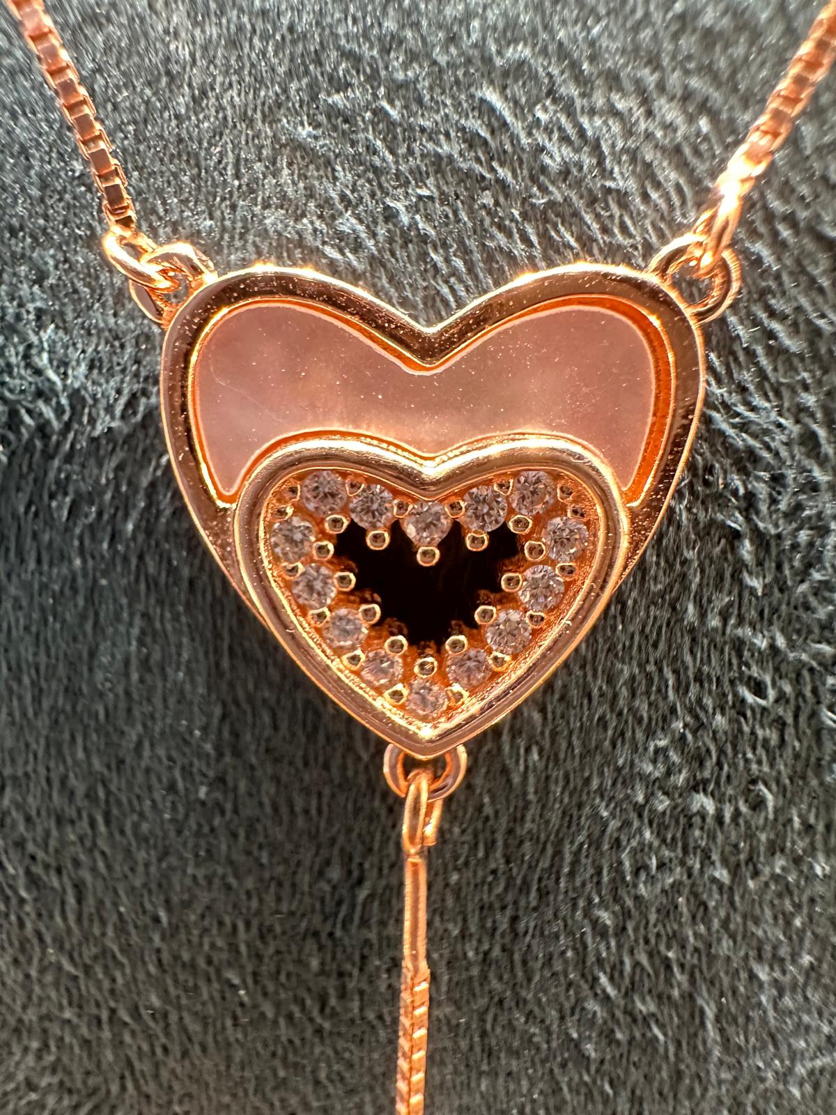 Double Heart Rose Gold color Sterling 92.5% Silver Necklace