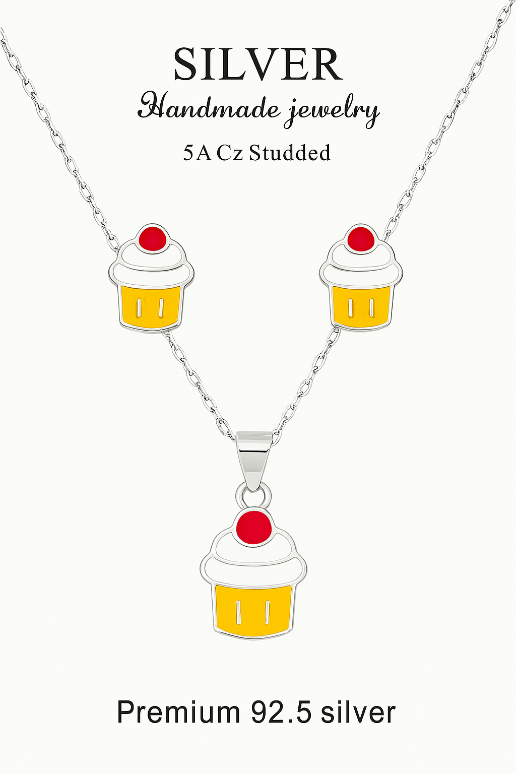 Cherry Cupcake Delight Jewellery 92.5% Silver Set