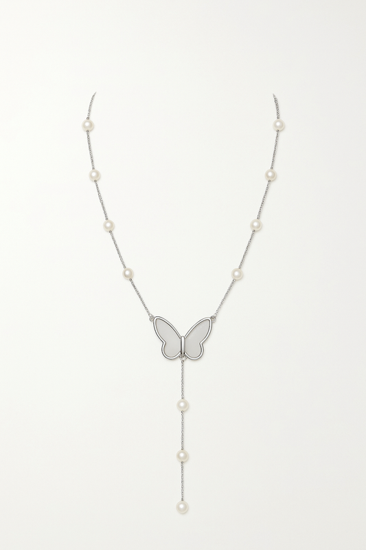 Simple Butterfly Pearl Drop Necklace 92.5% Sterling Silver