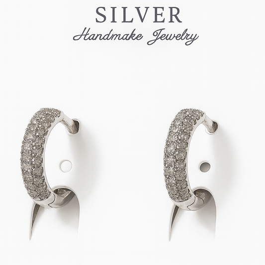Sterling 92.5% Silver Pave Hoop Earrings
