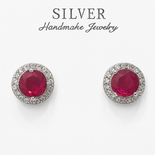 Sterling 92.5% Silver Ruby Stud Earrings