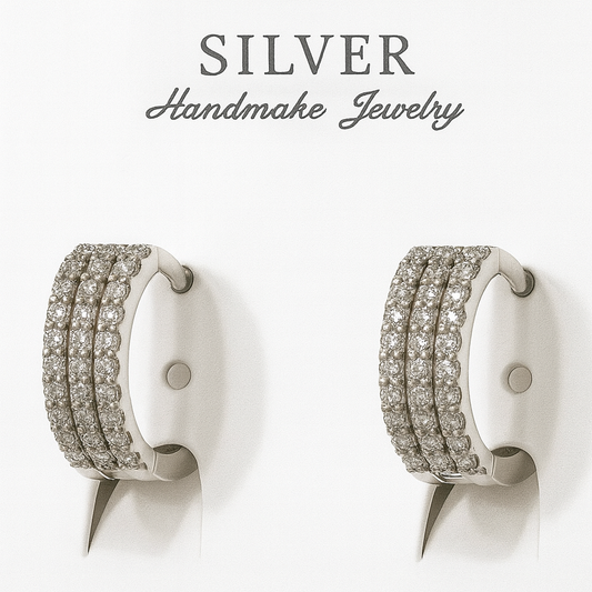 Triple Row Sterling 92.5% Silver Hoop Earrings