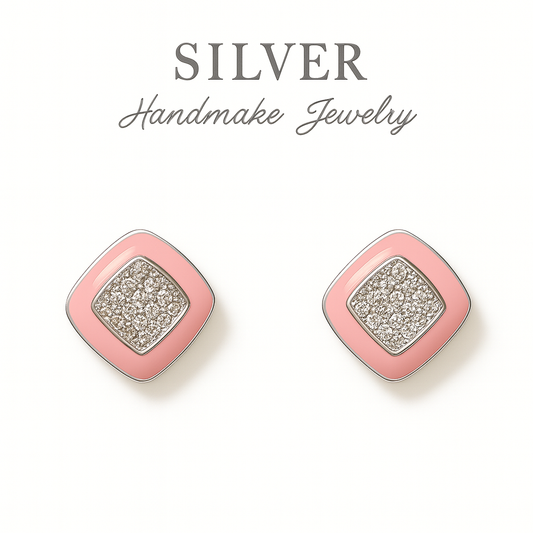 Pink Sparkle 925 Sterling Silver Stud Earrings
