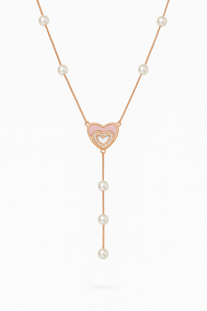 Double Heart Rose Gold color Sterling 92.5% Silver Necklace