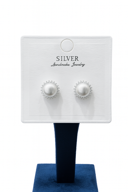 Classic Halo Pearl Stud 92.5% silver Earrings