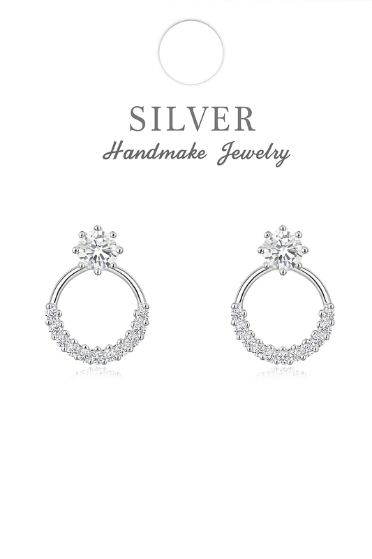 Crystal Halo 92.5% Sterling Silver Hoop Stud  Earrings