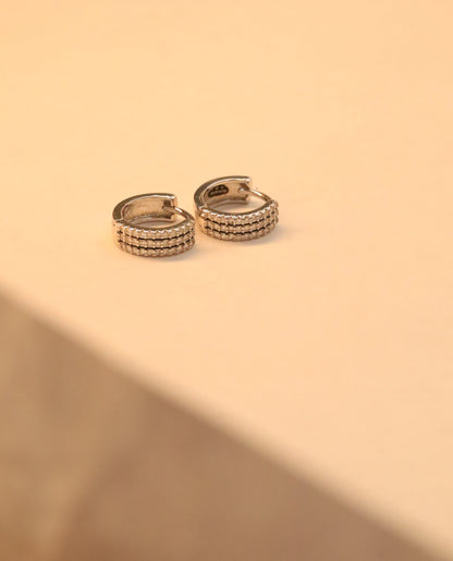 Triple Row Sterling 92.5% Silver Hoop Earrings