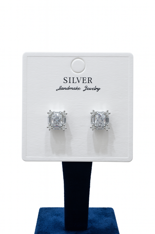 Radiant Square Cut Stud 92.5% silver Earrings