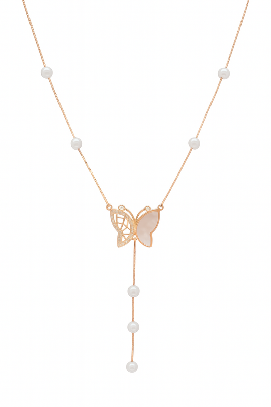 92.5% Sterling Silver Rose Gold Color Butterfly Neckless