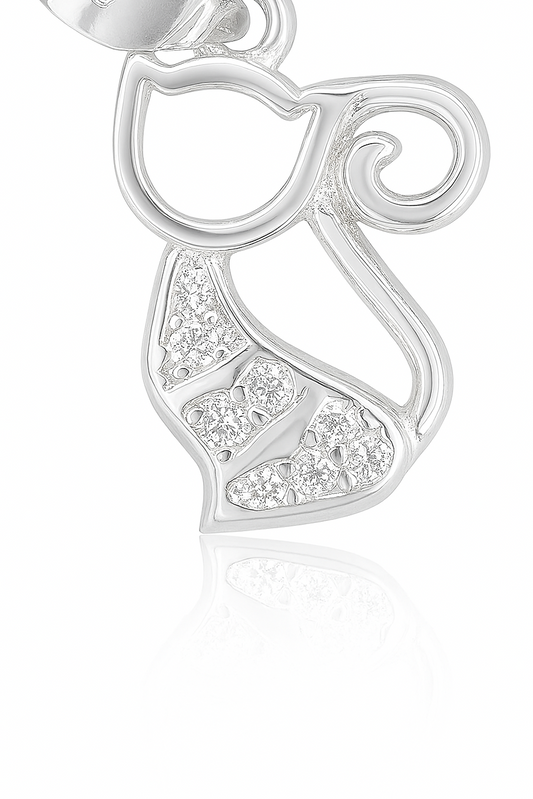 Sparkling Sterling 92.5% Silver Cat Charm Pendant