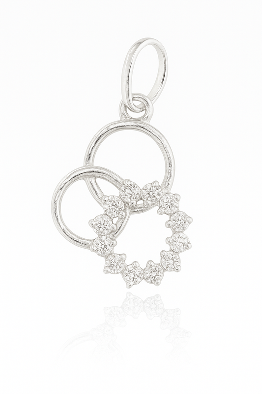 Sterling 92.5% Silver Interlinked Circle Pendant with CZ Halo