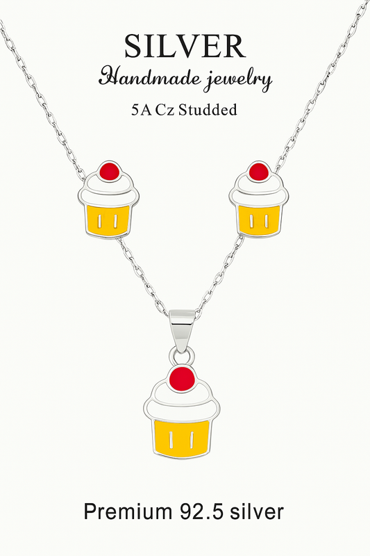 Cherry Cupcake Delight Jewellery 92.5% Silver Set