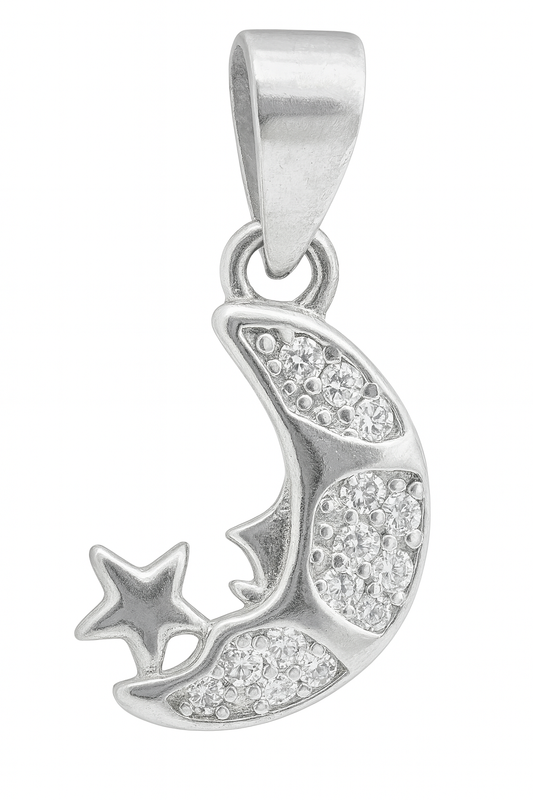 925 Sterling Silver Moon & Star Pendant